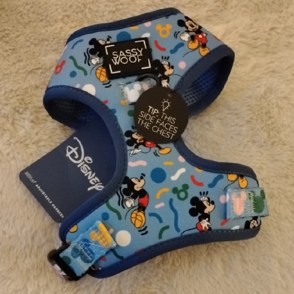 Disney Blue and Black Dog Harness with Mickey Mouse Pattern